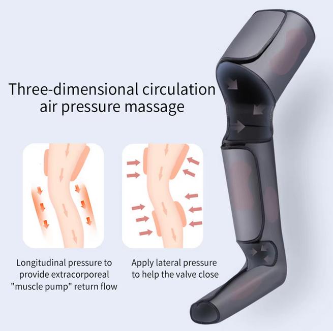 Pressotherapy Leg Massager 2000mAh - Portable Air Compression Massage for Calves & Thighs - Muscle Recovery & Pain Relief