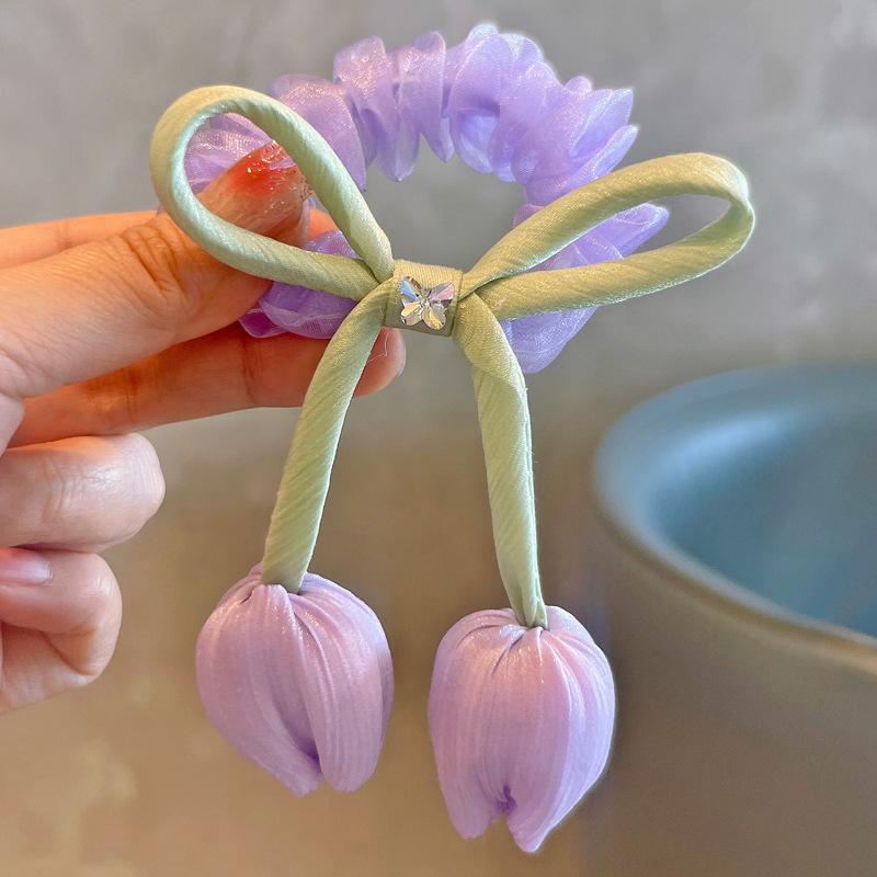 

1 шт. Новые милые резинки для волос с цветком тюльпана и бантом для девочек, детские аксессуары для волос принцессы, детские резинки для волос, детские головные уборы