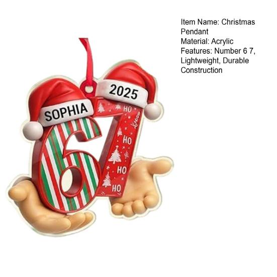 Christmas Pendant Striped Print Number 6 7 Charm 2D Acrylic Hanging Pendant Party Home Festive Cheer Holiday Decoration
