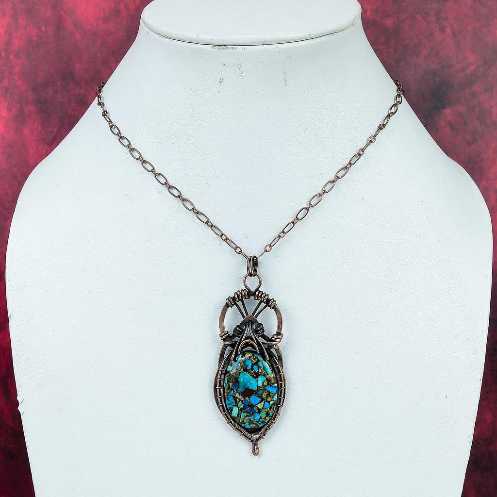 Copper Chrysocolla Gemstone Pendant Copper Wire Wrapped Jewelry Anniversary Gifts