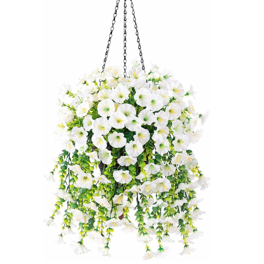 2Pieces Artificial Morning Glory and Eucalyptus Hanging Ornament UV Resistant for Home Garden Wedding Decoration