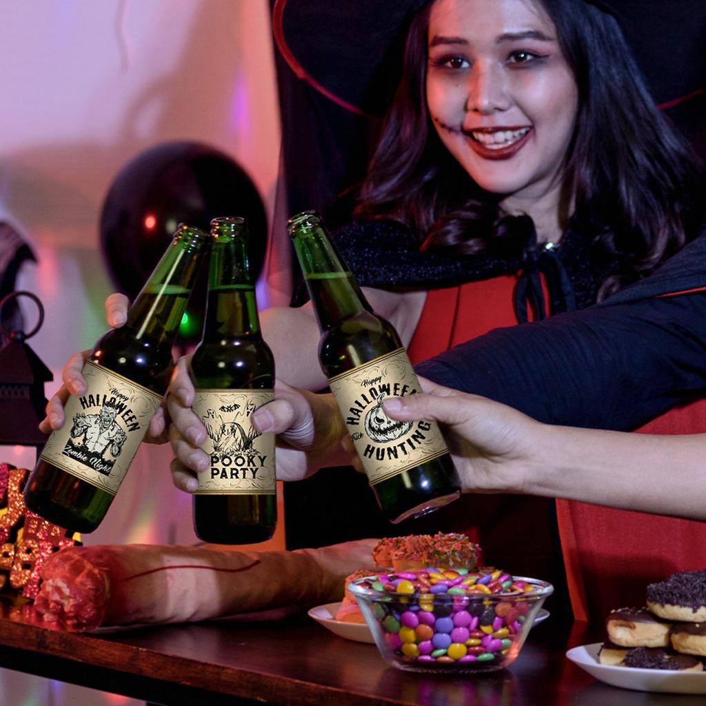 Pack of 12 Halloween Wine Bottle Stickers Vintage Apothecary Design Waterproof Paper for Party Decor