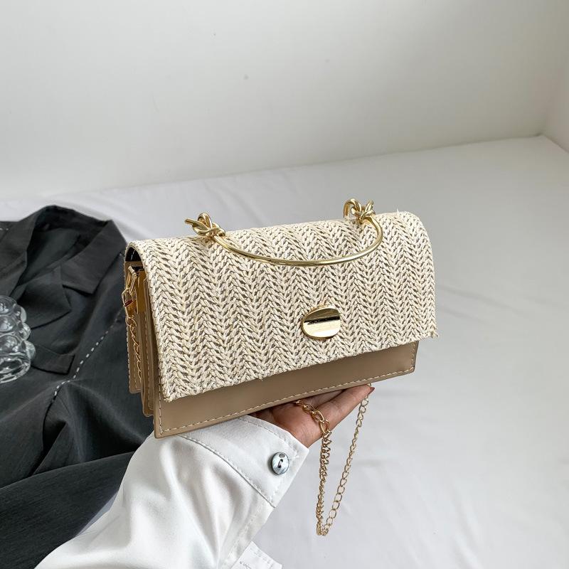 

Соломенная модная сумочка 2025 ранняя весна новая универсальная ins на плечо сумка-мессенджер цепочка маленькая квадратная сумка корейская версия для женщин хаки