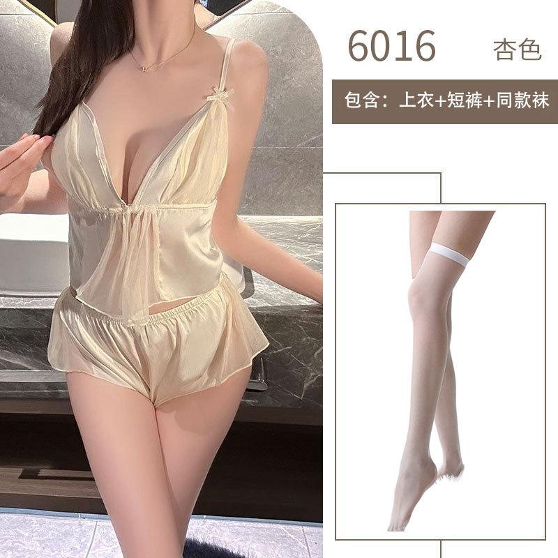 Sex Sexy Underwear Women's Summer Ice Silk Thin Sex Fun Front Open Lace Perspective Set