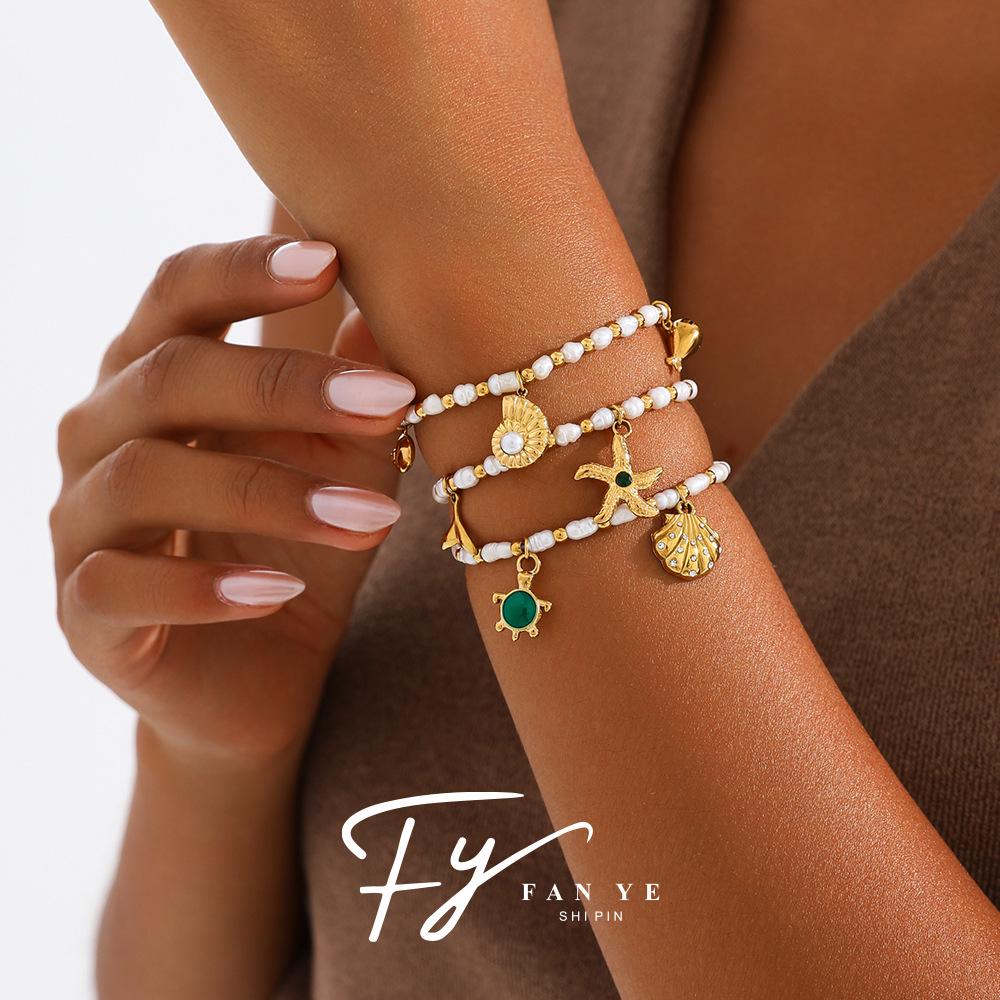 Light Luxury Starfish & Turtle Freshwater Pearl Bracelet In European & American Ocean Style