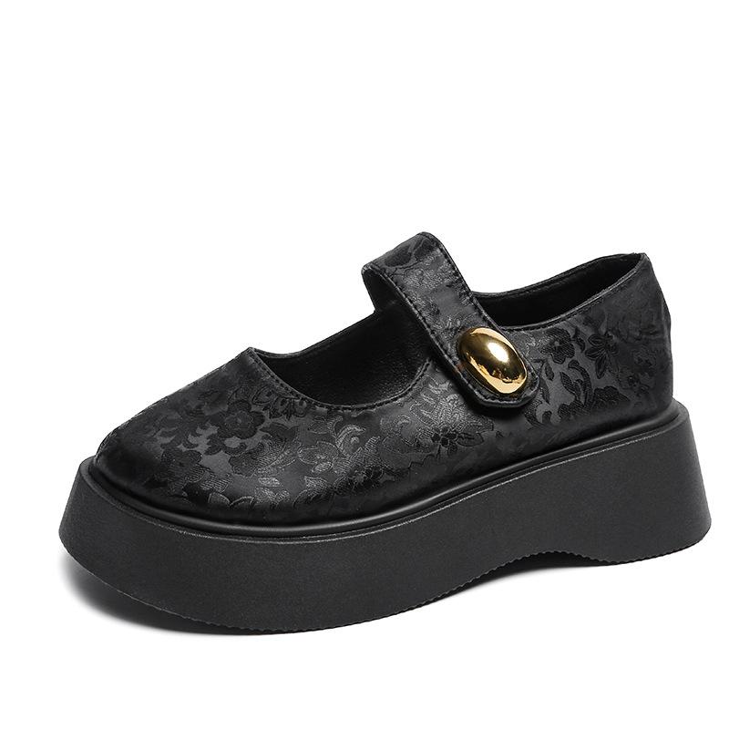 Round Head Printing Gentle New Chinese Thick Heel Mary Jane Shoes Women 2025 Autumn New Fairy Casual Platform Shoes