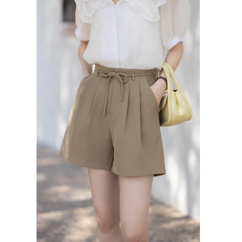 

Костюм Mishow Шорты с широкими штанинами для женщин Летние винтажные свободные брюки в стиле империя Прямые короткие брюки на шнуровке Базовая повседневная женская одежда MXB21K0181