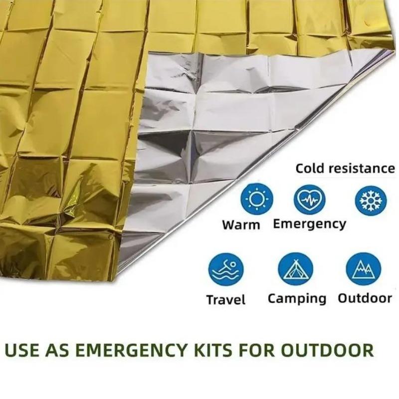 Emergency Thermal Poncho Blanket Lightweight Folding Water Resistant Windproof Sunshade Reusable First Aid Camping Mat Pad Cover