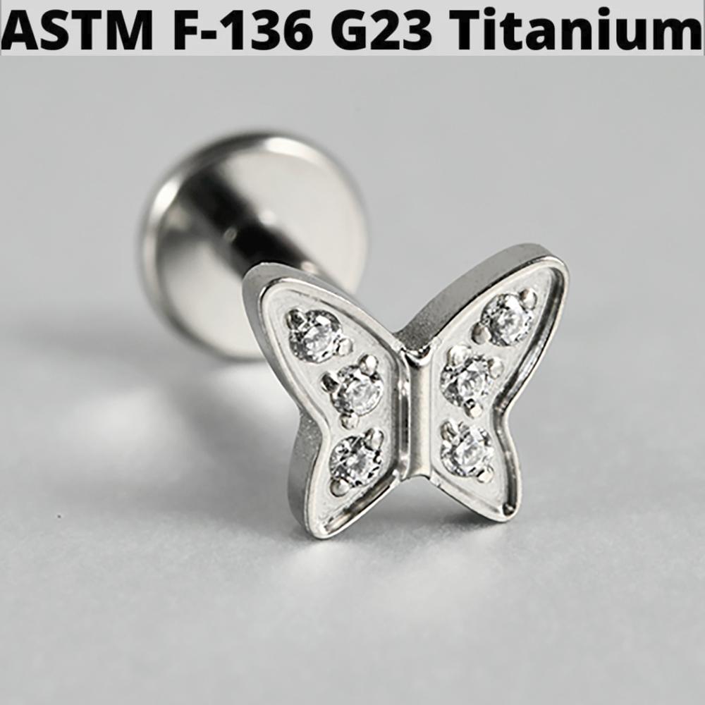 1PC G23 Titanium Butterfly Internal Thread Labret Lip Rings Cross Snake Ear Cartilage Tragus Helix Earring Lobe Piercing Jewelry