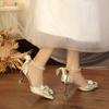 Fashion One Word Buckle Bow Baotou High Heels Women's New Wedding Pointed Toe Shallow Mouth Beaded Pearl Non-slip Sandals