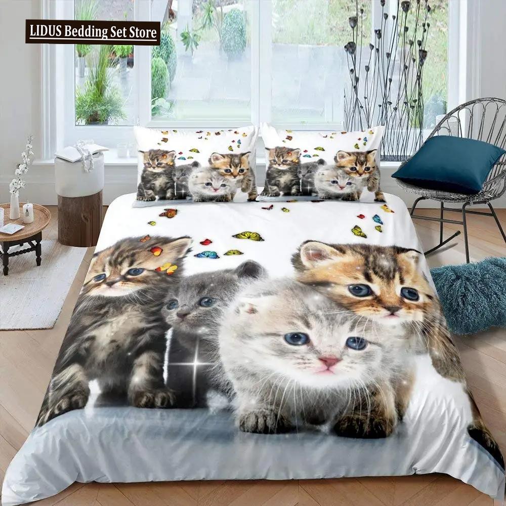 Cat Duvet Cover Set Pet Cats Pattern Twin Bedding Set Cute Kitten For Boys Polyester Mysterious Black Cat King Size Quilt Cover