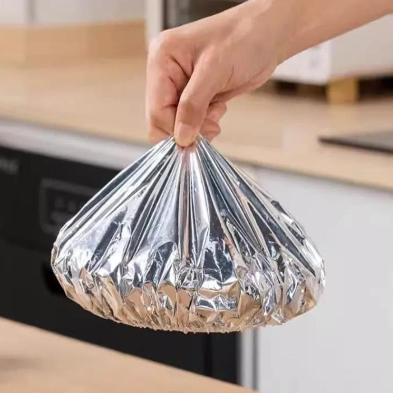 100Pcs Disposable Stretch Fresh-keeping Food Covers Aluminum Foil Elastic Lids for Refrigerator Use