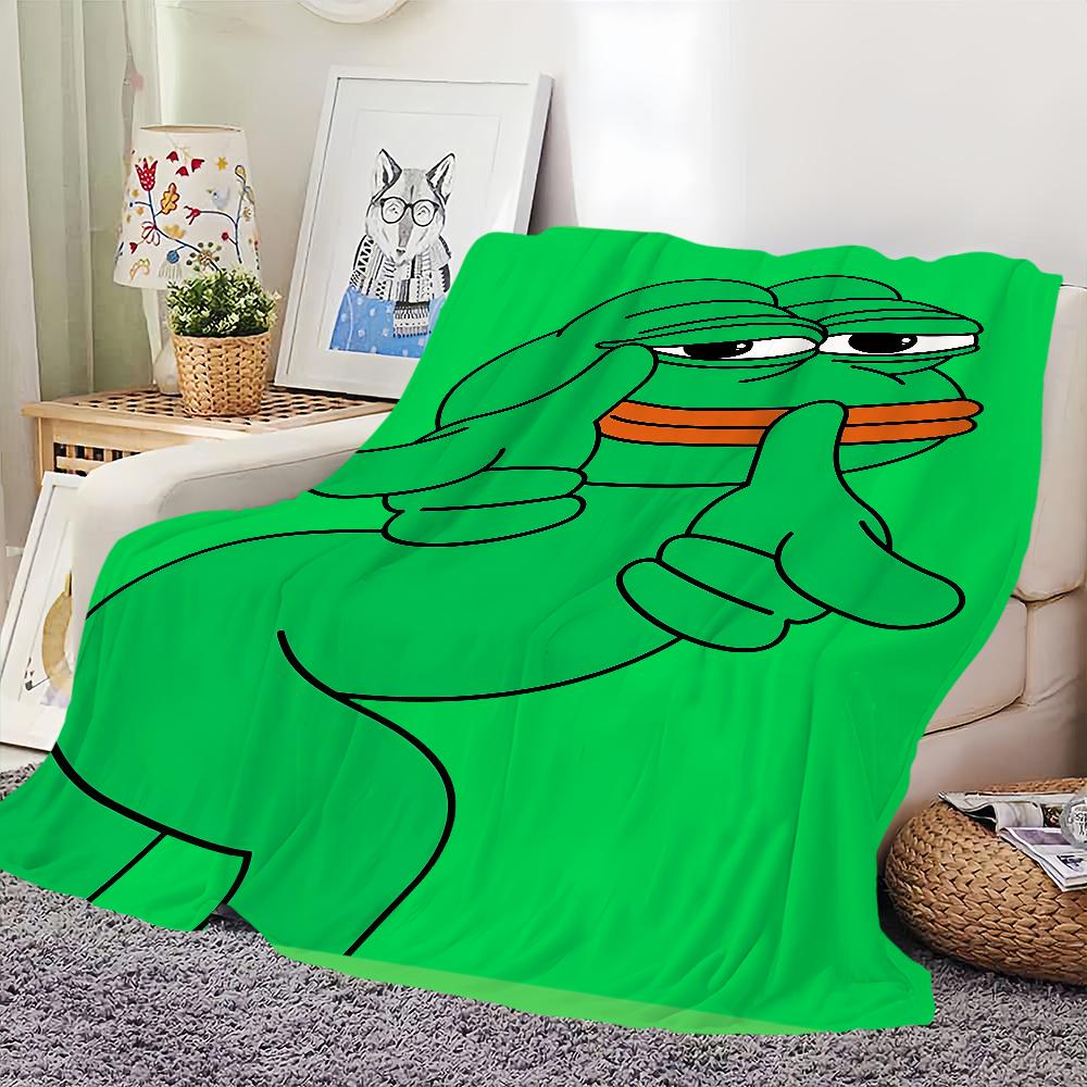 Funny Meme Cartoon Art P-Pepe Frog Home Flannel Warm Comfort Soft Plush Blanket For Sofa Living Room Office Bedroom Travel Gift