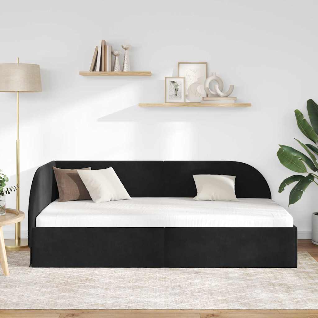L Shaped Bed Frame with Headboard Black 90 Cm X 190 Cm Velvet