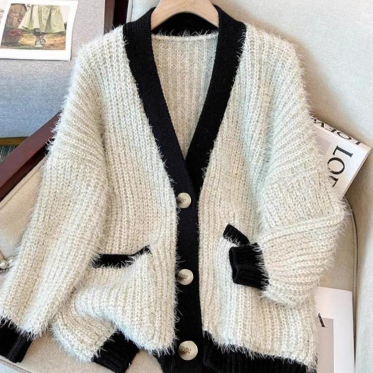 European Loose Knit Sweater Women Elegant Long Sleeve Lazy Style Autumn Winter Tops