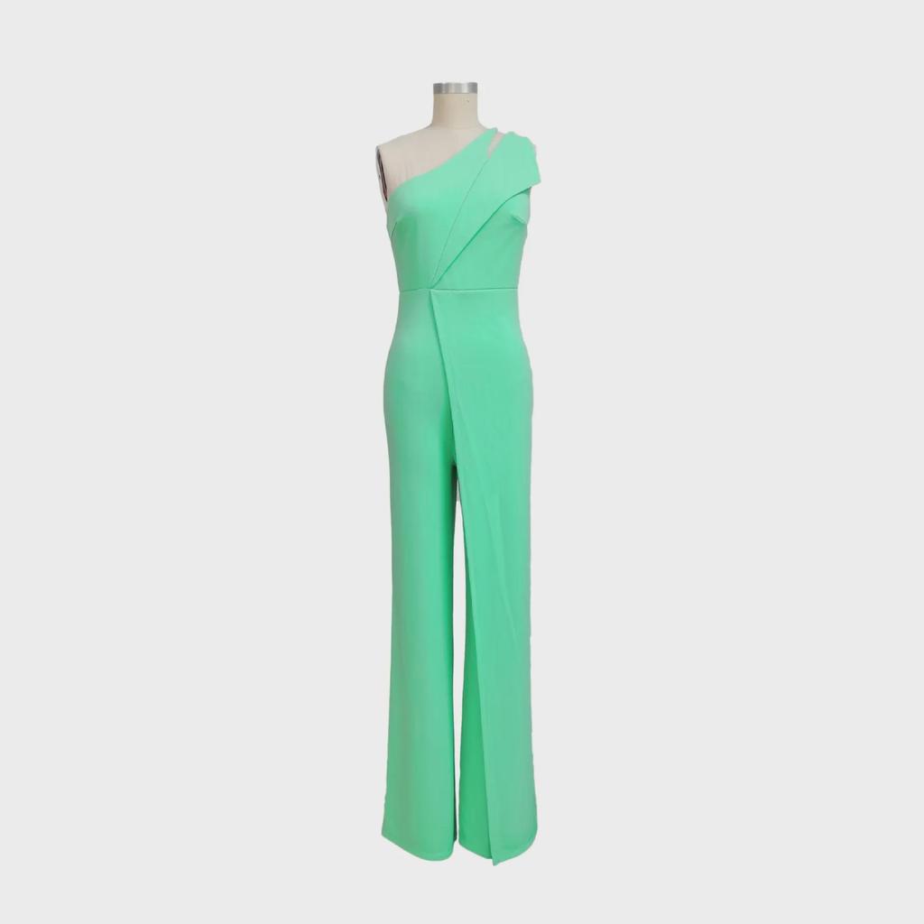 9904 European & American Sexy Sleeveless One-Shoulder High Waist Straight Jumpsuit