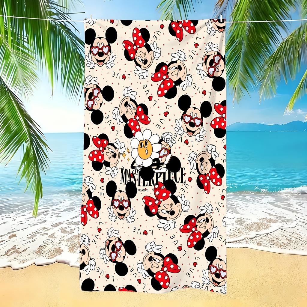1pc Mickey & Minnie Mouse Beach Towel, Polyester Quick Dry Travel Towel, Lightweight Soft Beach Blanket for Swimming, Cam