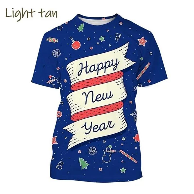 Happy New Year! Hot Selling Men And Women 3D Printed T-Shirt Short Sleeve Fashion Casual Christmas Art T-Shirt Unisex Tops Tees