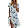 Women's Casual Fashion Stand Collar Floral Print Short Sleeve Dress