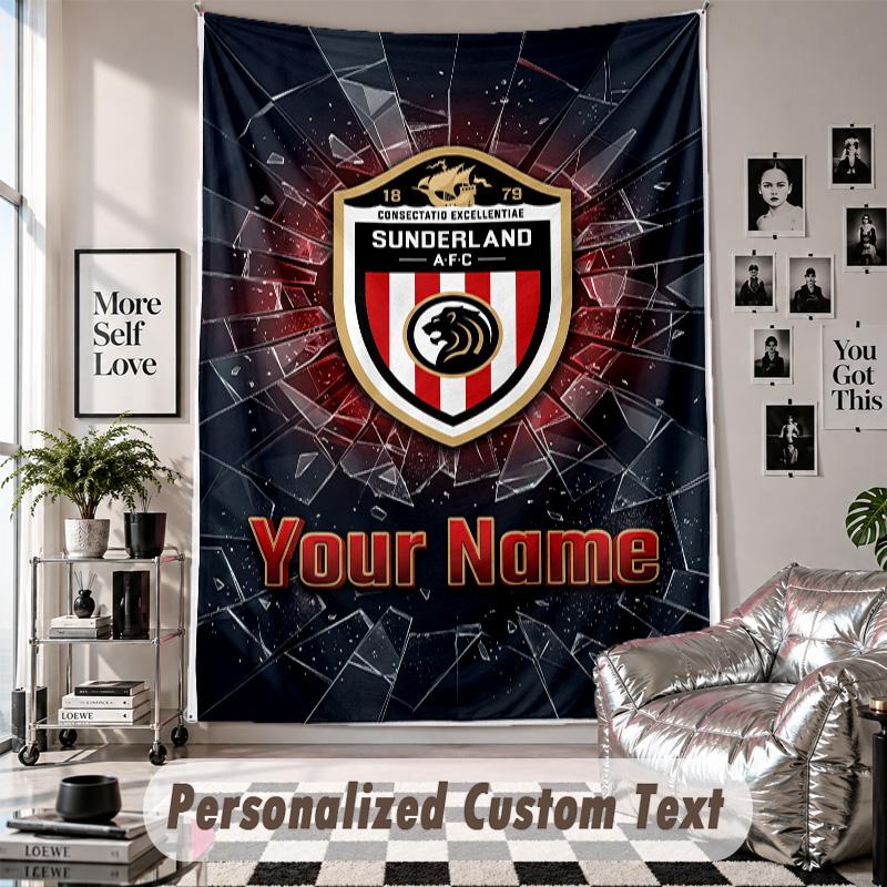 Wall Hanging Tapestry With Custom Name & Text, Sunderland FC Decorative Tapestry For Bedroom