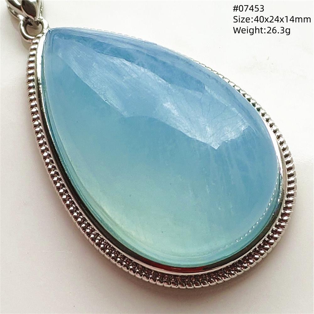 Natural Blue Aquamarine Oval Pendant Jewelry For Women Men Dark Aquamarine Necklace Fashion Brazil AAAAAA