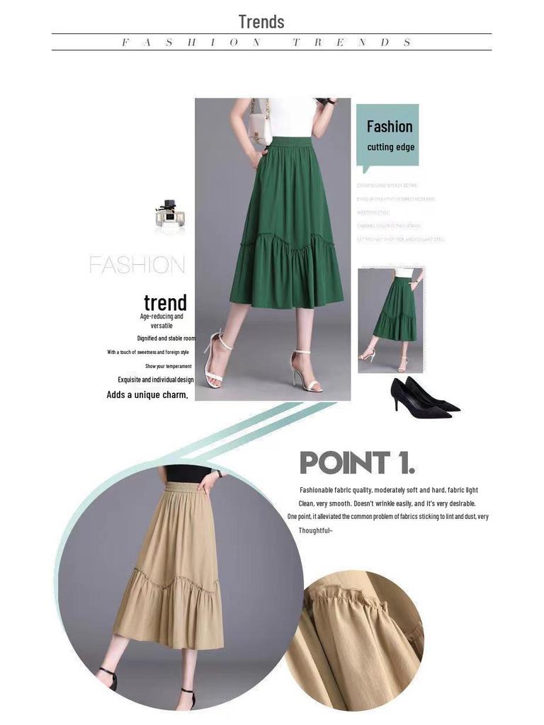 Plus Size Lightweight Pleated A-line Skirt with Elastic High Waist for Summer