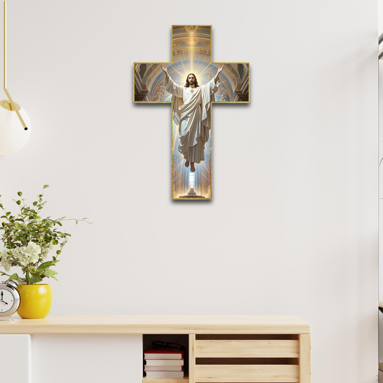 

Catholic Cross Wall Decorative Ornament Wood Art Handmade with Artistic Design for Style A