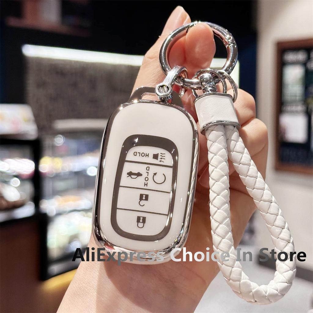 Soft Tpu Key Fob Cover With Lanyard For Honda Civic Accord Hr-V Pilot Cr-V Car Key Case Protector Holder