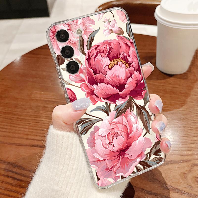 Flowers Leaves Print Case For Samsung S26 Ultra S25 FE S24 S23 S22 Plus S21 A15 A25 A35 A55 A16 A26 A36 A56 A17 A37 A57 5G Clear TPU Soft Cover
