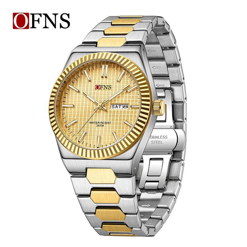 Waterproof Mens Analog Quartz Watches Steel Bracelet Dress Watch, Luminous Dual Day Date Display Wristwatches