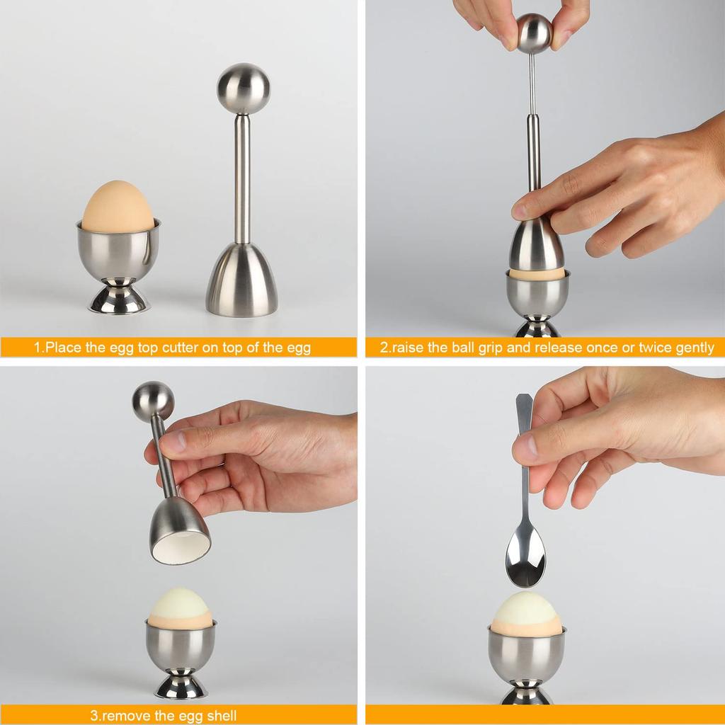 Egg Cup Topper Set Stainless Steel Soft Hard Boiled Egg Separator Holder with Egg Timer Spoon Cup Kitchen Gadget Tools