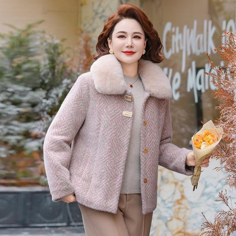 

Мамина зимняя одежда новая новая норковая флисовая куртка топ средняя и пожилая женская одежда осень и зима флис утолщенный шерстяной 5XL [recommended 150-80kg] розовый