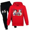 Kids Cotton Cartoon Hoodie And Jogging Pants Set For Winter And Spring Play