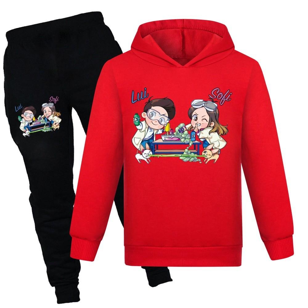 Kids Cotton Cartoon Hoodie And Jogging Pants Set For Winter And Spring Play