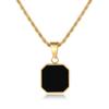 Men's Black Square Enamel Pendant Necklace - Stainless Steel Hip Hop Style Chain