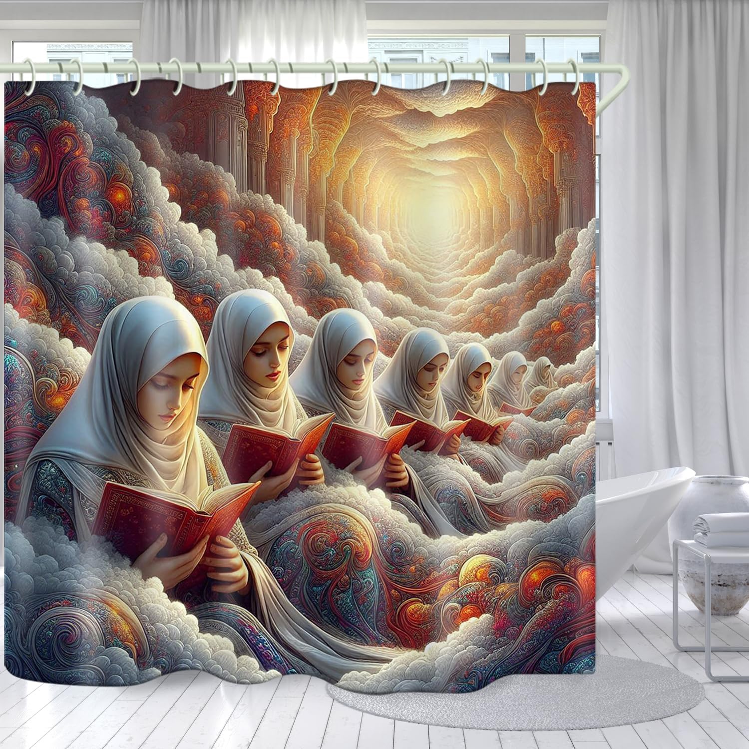 

Bright Fabric Shower Curtain, Nun Themed Design Art Shower Curtain, Bathroom Decor Set, 12 Shower Curtain Hooks (72 Wx72 L) Inc W60H190(CM)-1 Pcs