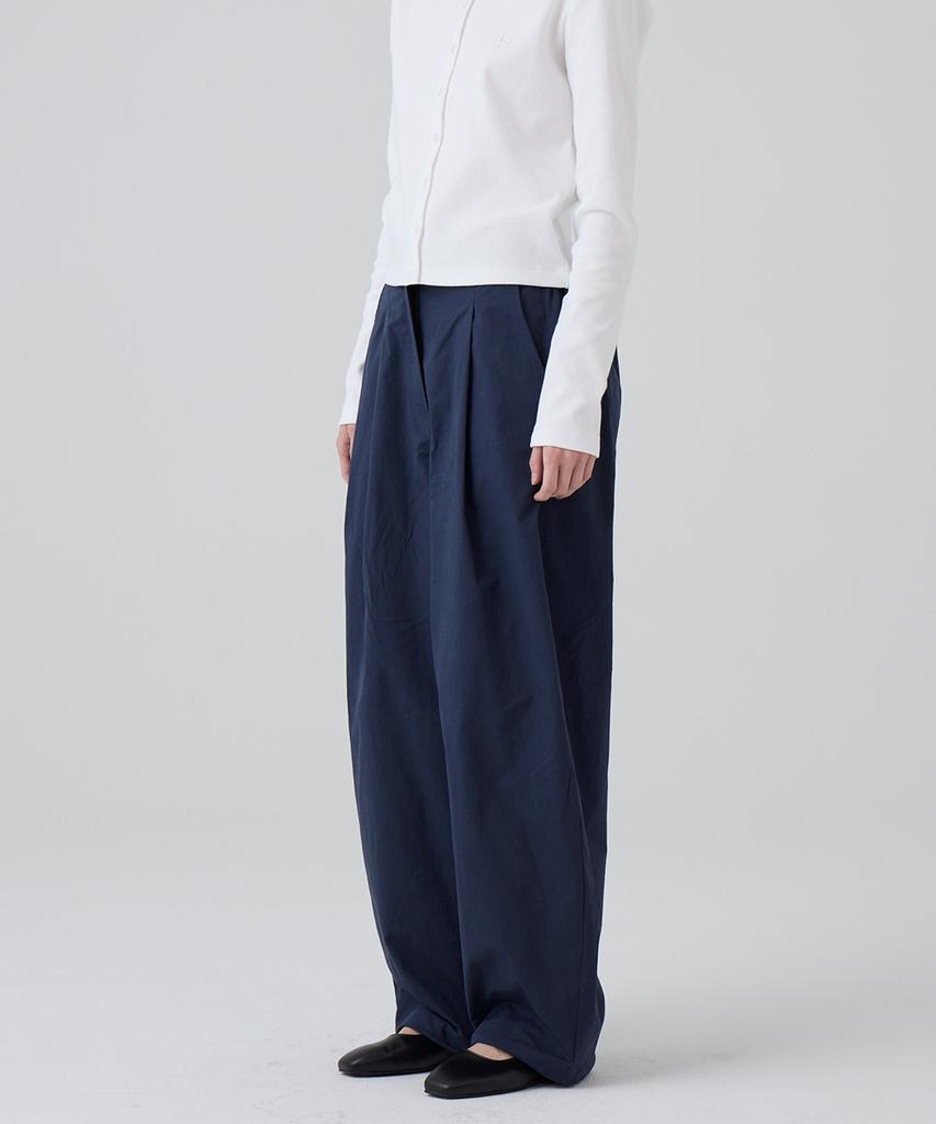 DANGLEDROP Dgdp Balloon Fit Curved Cotton Elastic Waist Pants_Navy