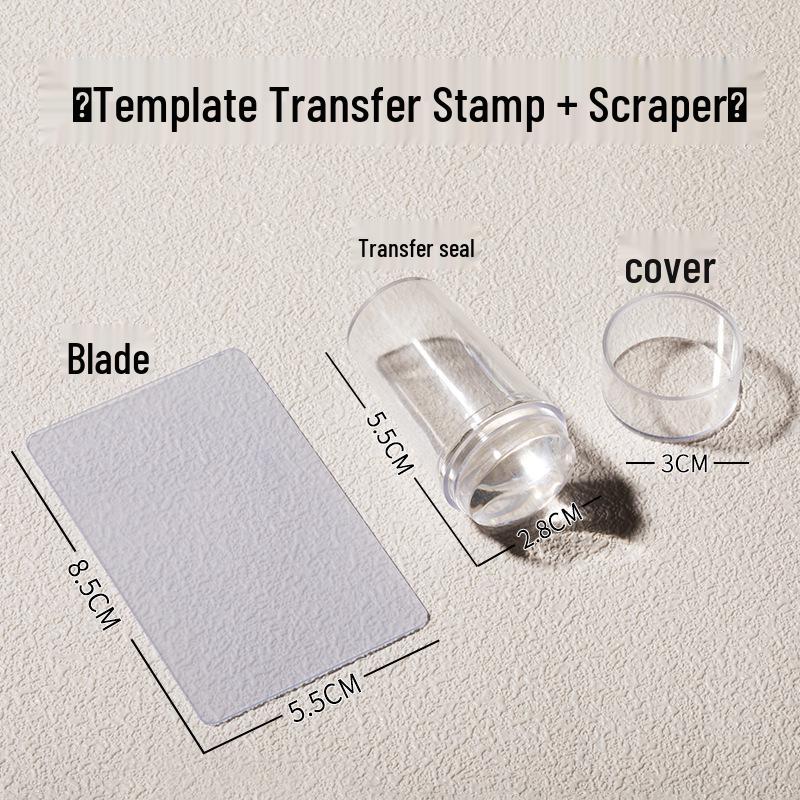 Nail Art French Stamping Plate & Clear Silicone Stamper Set with Scraper