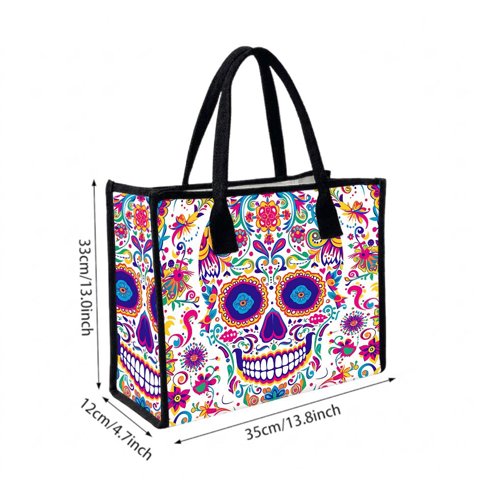 Mexican Sugar Skull Pattern Fashion Tote Bag Portable Casual Daily Shoulder Handbag for Outdoor Shopping Travel Use