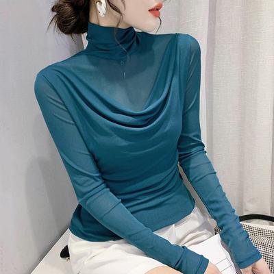 Haut Européen à Col Haut en Maille à Manches Longues - Chemise d'Automne Slim Fit pour Femme