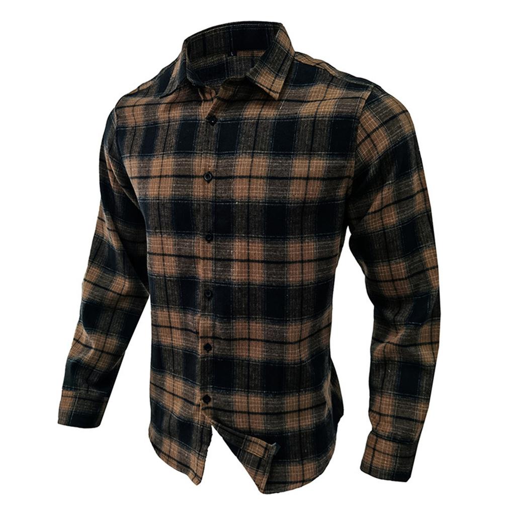 Mens Button Down Shirt Casual Flannel Plaid Slim Fit Long Sleeve Spread Collar Lightweight Tops