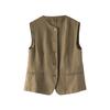 Women's Loose Fit Two Piece Pantsuit Sleeveless Vest High Rise Wide Leg Linen Matching Set
