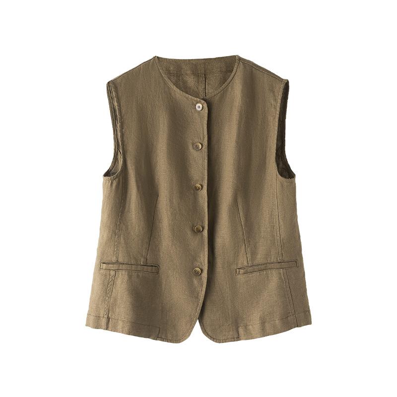 Women's Loose Fit Two Piece Pantsuit Sleeveless Vest High Rise Wide Leg Linen Matching Set