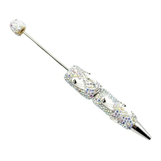 Rhinestone Writing Pen Beadable Pen, Glitter Plastic Beaded Halloween Pumpkin Ghost Skull Decorative Gel Ink for DIY Craft Making, School Office