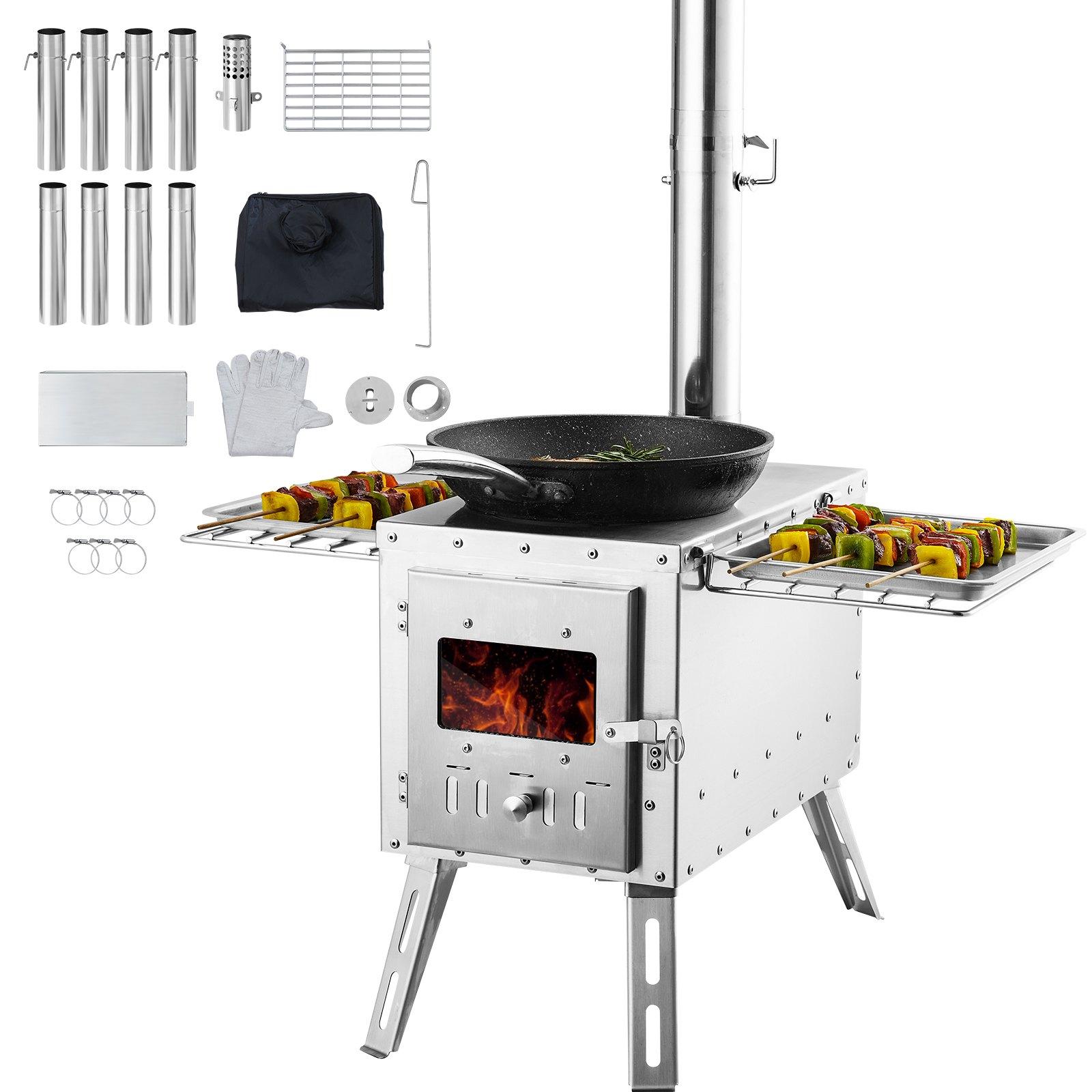 590 x 790 x 2620 m, Wood Stove with Chimney Pipes and Gloves, 1646 Cubic Inch Large Firebox Tent Stove for Outdoor Cooking and Heating with 8 Pipes