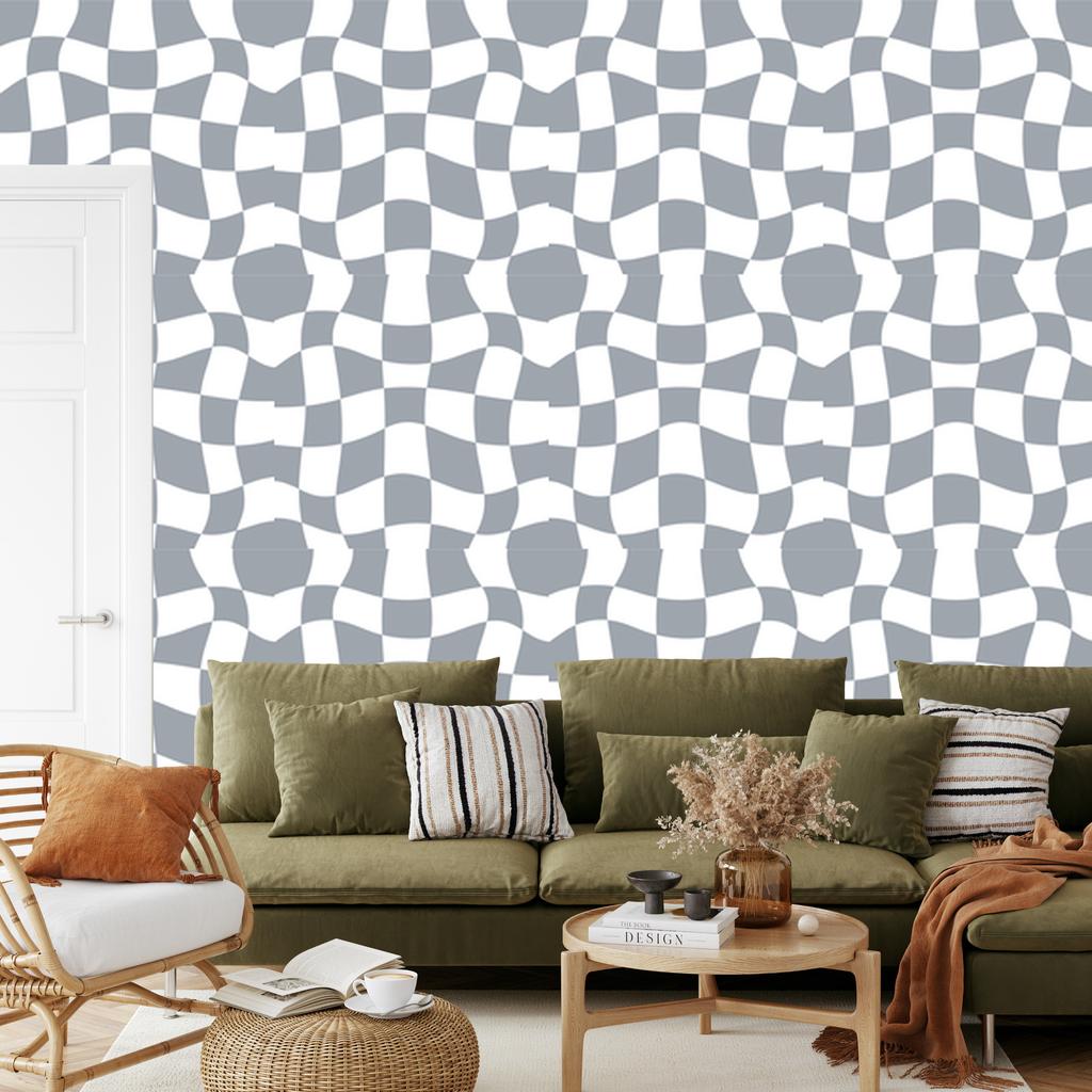 Wallpaper Casual Checkerboard White and Gray 50x1000