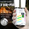 LED Dual Light Source Flashlight USB Rechargeable Bright Floodlight Camping Torch 5 Modes Emergency Work Lamp Built-in Battery