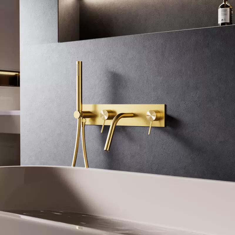 Brushed Gold In-wall Bathtub Faucet Widespread Bathtub Sink Mixer Tap Black Brass Bathroom Bath Shower Faucet Hand Shower Head