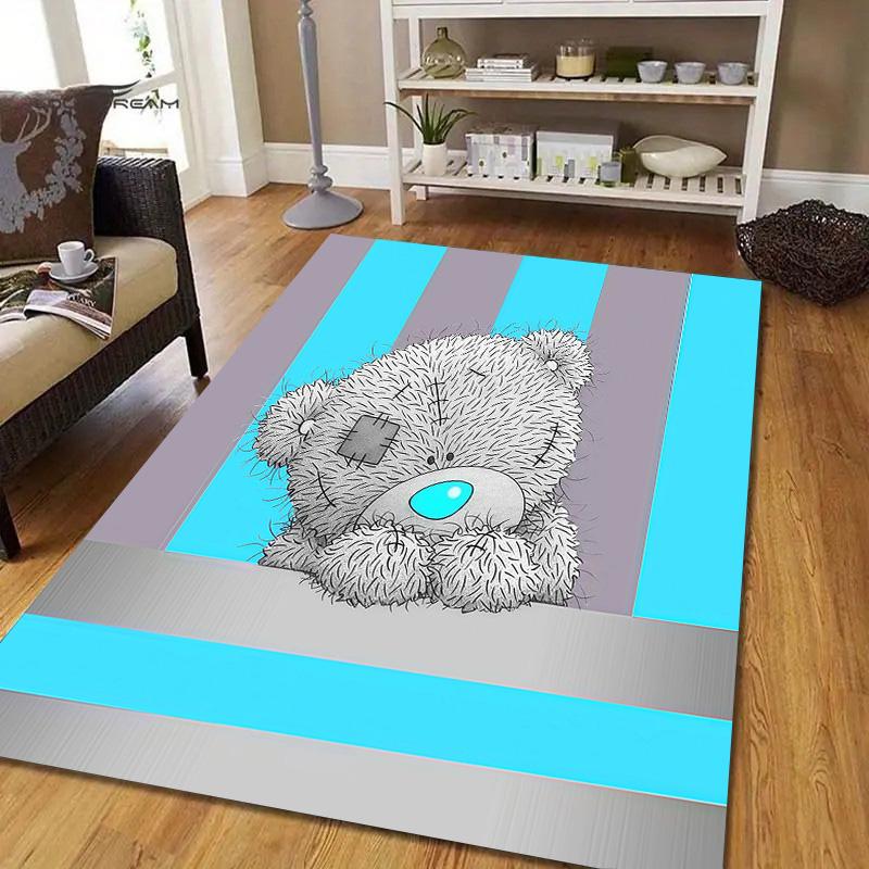 Tatty Teddy Flannel Pattern Square Carpet,Area Rug,Carpet Rug for Living Room Bedroom Sofa Playroom Decor,Non-slip Floor Mat