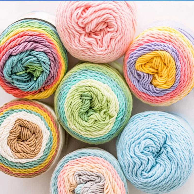 (1pc)5-strand Milk Cotton Segment Dyed Rainbow Cotton Hand Woven Wool Scarf Pillow Blanket Material Wool